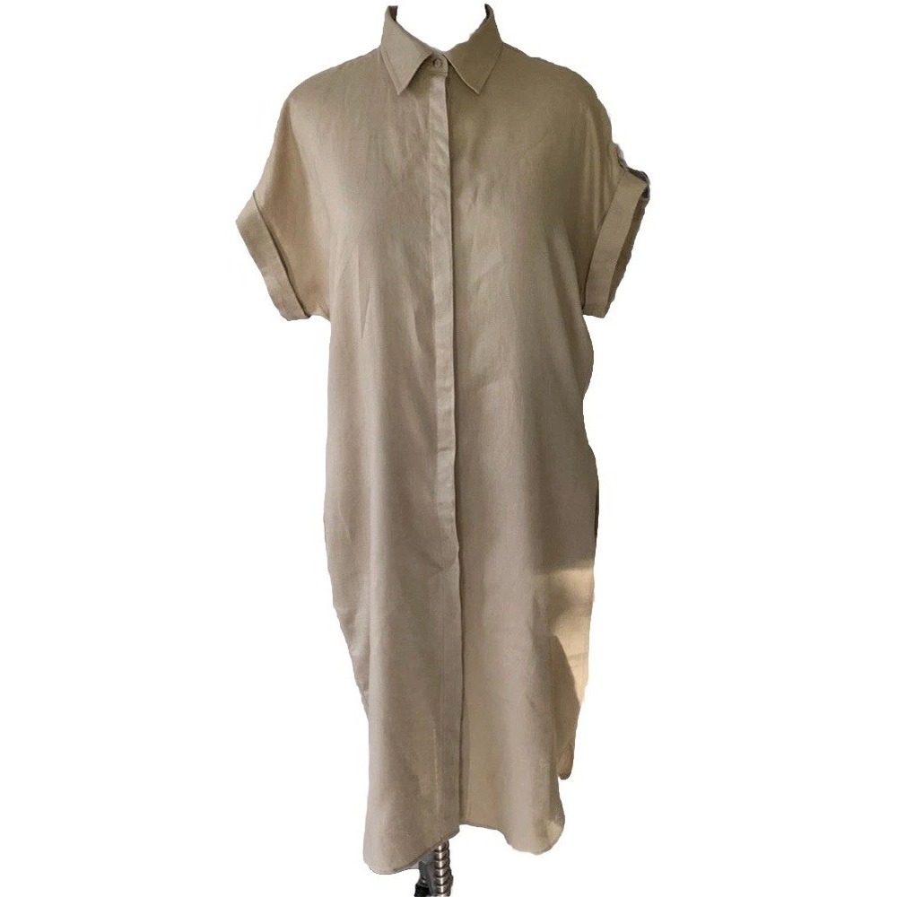 NWT Lauren Ralph Lauren Shirts Dress 100% Linen Tan Pockets with Belt Women's 6